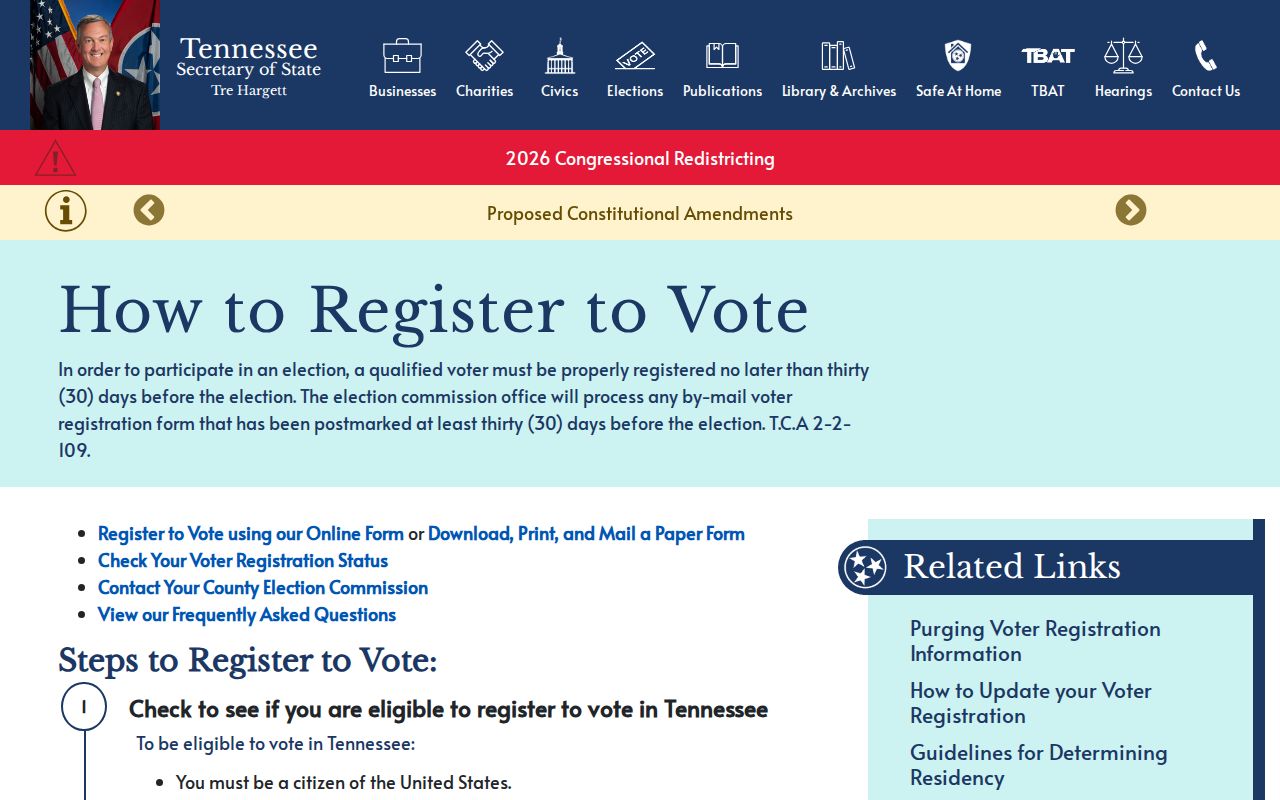 La Vergne voter records forms from the Tennessee election guide